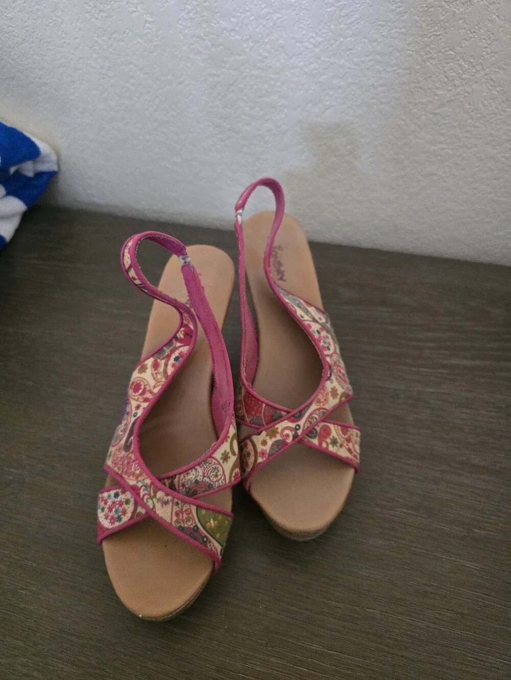 Pink Multicolor Paisley Wedge Sandals